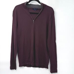 Patrick Assaraf Mens M Burgundy Merino Wool 1/4 Zip Sweater‎ Classic *flaw